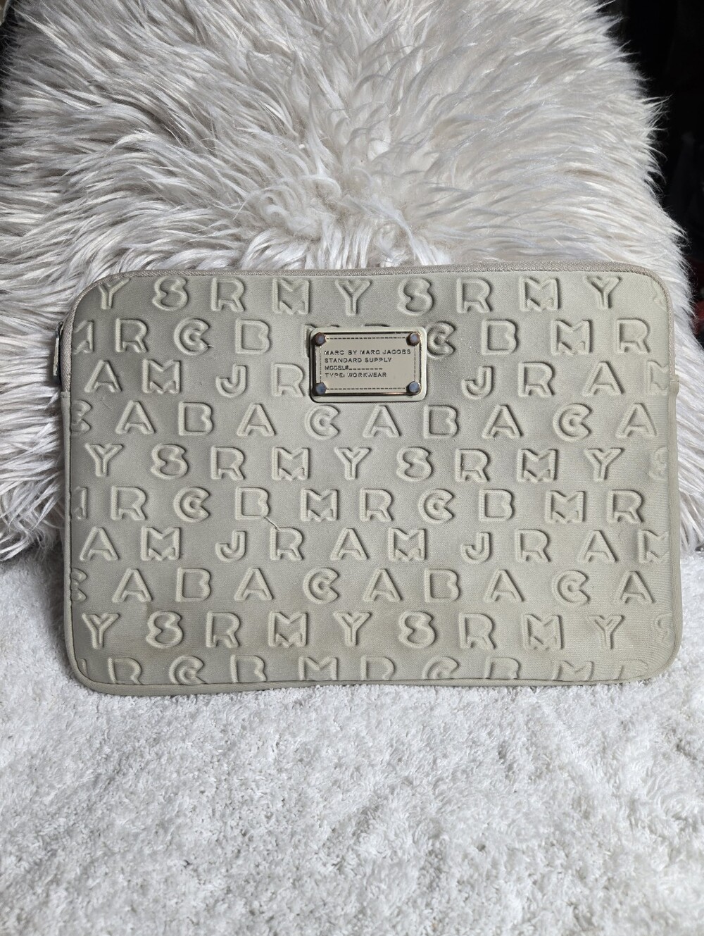 Marc by Marc Jacobs "Dreamy Logo" Neoprene Laptop Sleeve in a taupe/tan